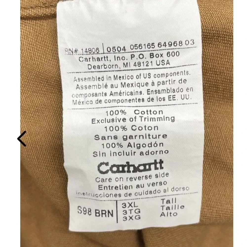 Carhartt Brown Canvas Long Sleeve Button Up Work Overshirt Mens 3XL Tall S98 BRN - Picture 3 of 4